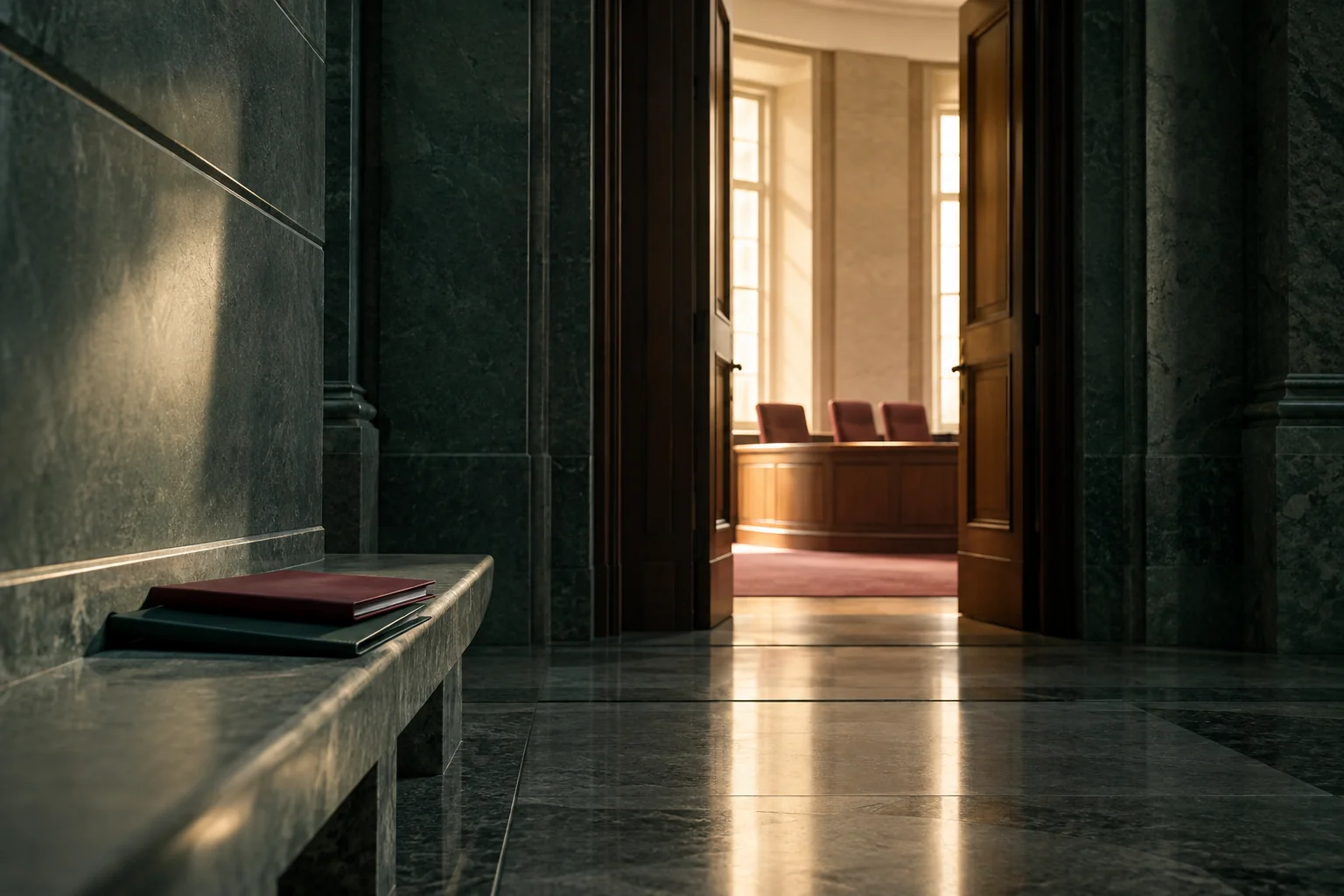 Geschlossene Akte in einem Gerichtsflur, Symbolbild