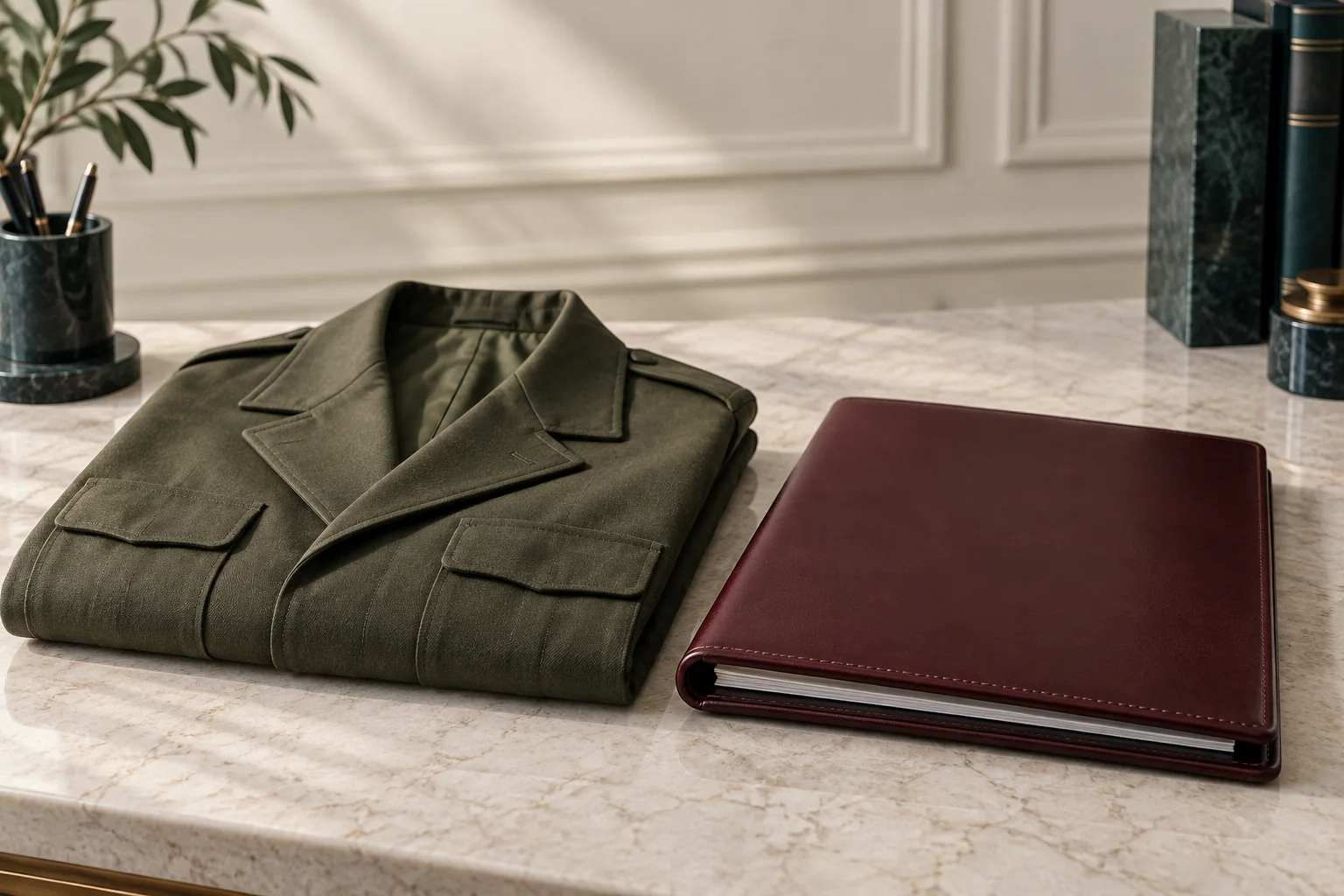 Uniformjacke ohne Abzeichen neben einer geschlossenen Akte, Symbolbild