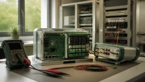 Enerji kontrol prototipinin test edildiği laboratuvar; temsilî sahne.